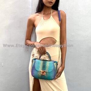 Handmade Multicolor Python Leather Bag: Detachable Strap image 3