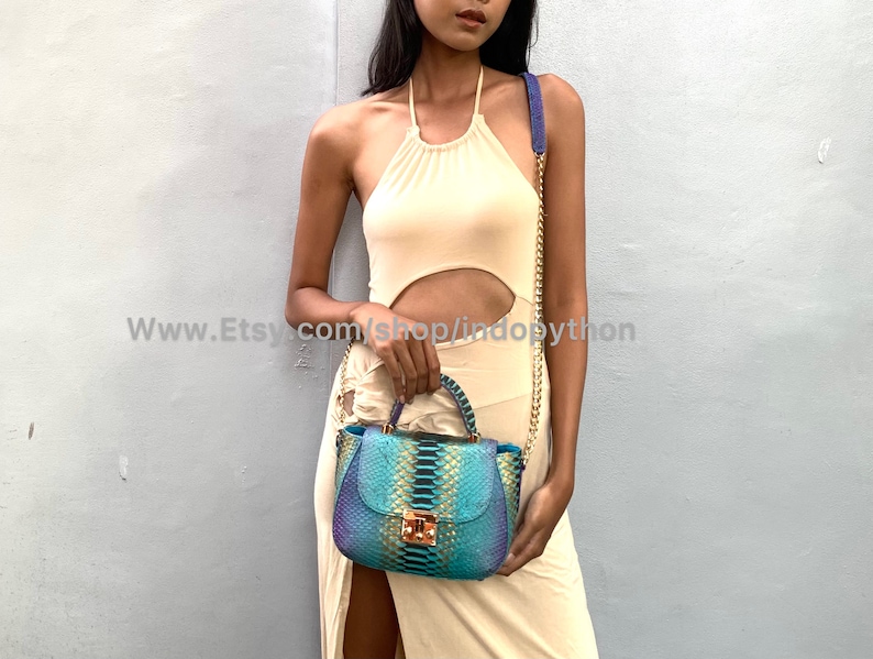 Handmade Multicolor Python Leather Bag: Detachable Strap image 3