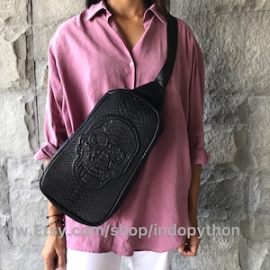 Python Skull Sling Bag: Handmade Unisex Leather Bag