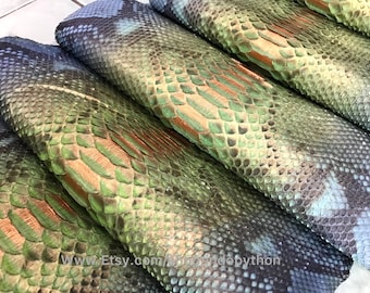 Blue Green Python Leather Hide: Genuine Snakeskin