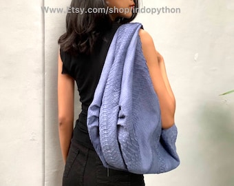 Python bag #Blue hobo bag #snakeskin bag #hobo bag #big bag #oversized bag #python purse #pumpkin bag #blue purse #gift for her #blue bag