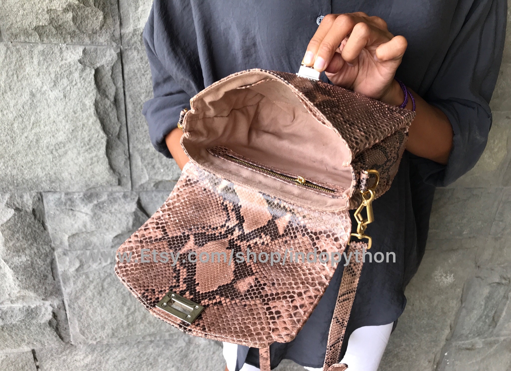 Handmade Pale Pink Python Leather Bag: Detachable Strap - Etsy