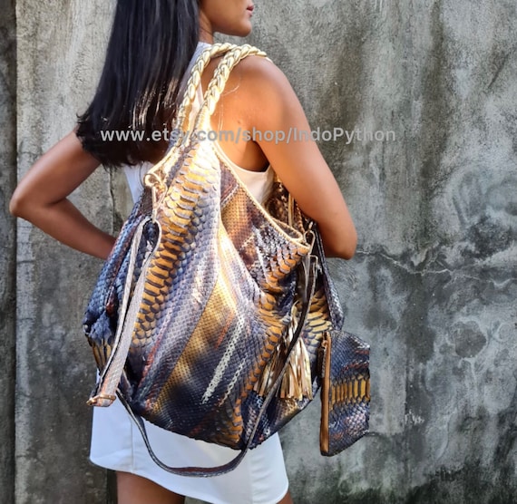 Python Tasche |Lila Gold Tasche| Schlangenleder Tasche Tasche