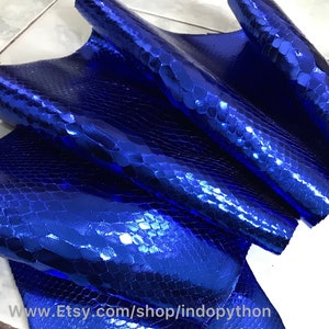 Metallic Blue Python Leather Hide: Genuine Snakeskin