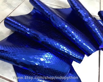 Metallic Blau Python Leder Fell: Echtes Schlangenleder