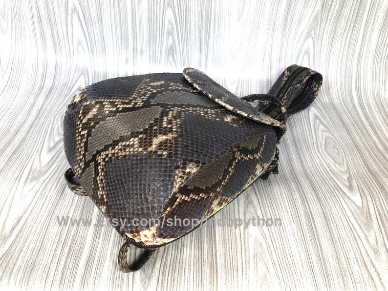 Pu&ograve; includere: Uno zaino piccolo in pelle di pitone marrone e beige con chiusura a zip. Lo zaino ha un'unica spallacciatura ed &egrave; realizzato in vera pelle di pitone.