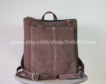 Python Tasche Rucksack Rucksack exotische Schlangenleder echtes Leder Frau Handtasche Geldbörse handgefertigt braun