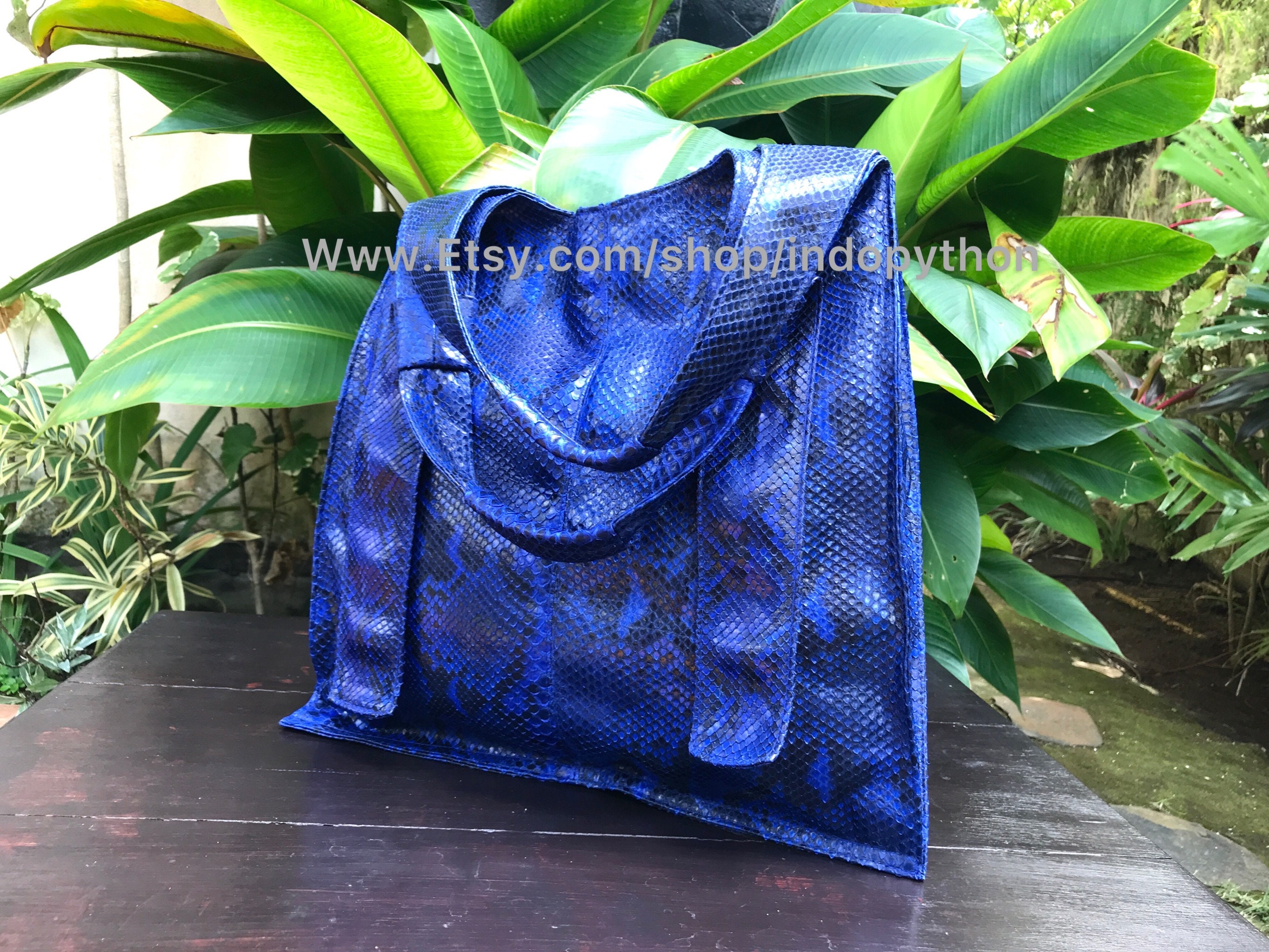 Blue Python Bag Python Bag Blue Leather Bag Snakeskin Bag 