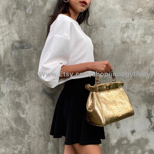 Handmade Gold Python Leather Bag: Detachable Strap image 3