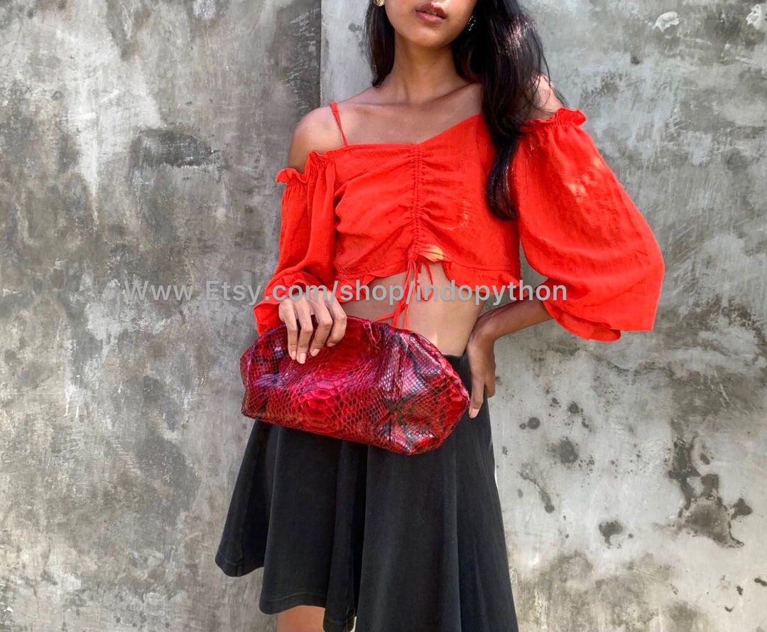 Python Italian Handbag Red Handmade Red Python Leather Clutch Bag: Snakeskin Handbag - Etsy