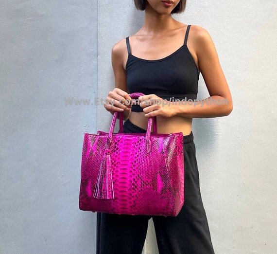 Handmade Hot Pink Python Leather Tote Bag With Shoulder Strap - Etsy