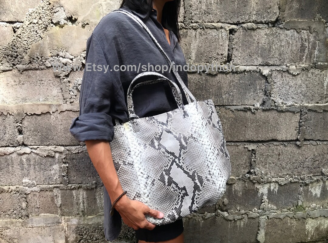 Handmade Python Leather Hobo Bag: Oversized Gray Snakeskin Tote - Etsy
