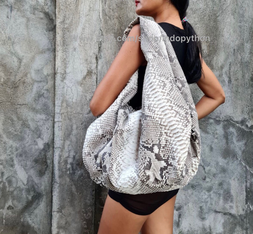 White Python Handbag Python Bag black and White Bag snakeskin Bag hobo Bag white Python Bag ...