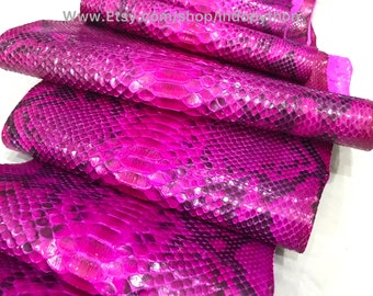 Hot Pink Python Leather Hide — Reticulated Snakeskin Back Cut Exotic Skin First Grade Whole Pelt Magenta Purple Material for Boots Bags