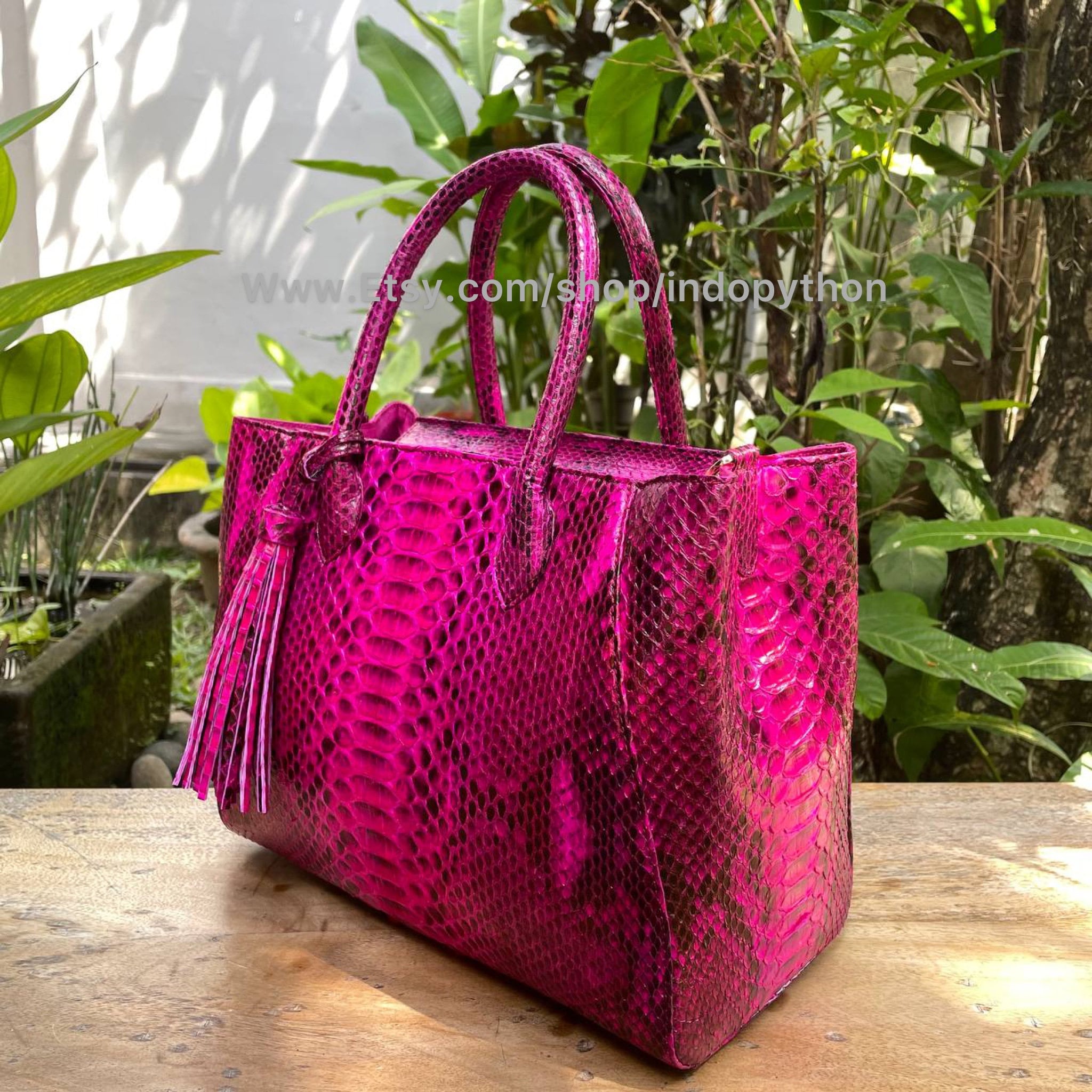 Handmade Hot Pink Python Leather Tote Bag With Shoulder Strap - Etsy