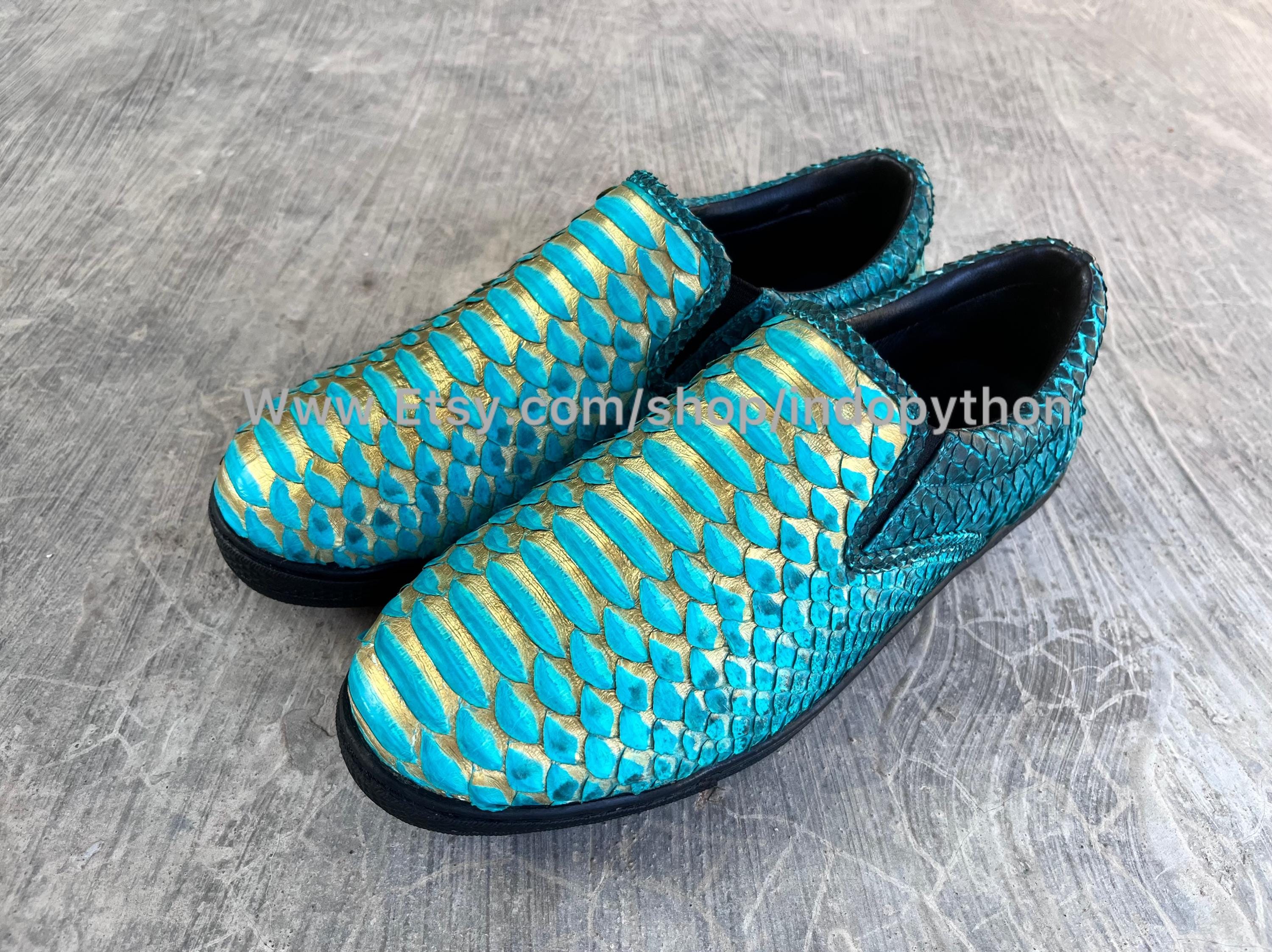 Authentic Gucci Python Snake Skin Turquoise Blue/Black Leather Men Loafer US 9.5 Giorgia Brutini Men main image 2