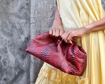 Handmade Red Python Leather Clutch Bag