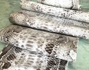 Genuine Python Leather, Natural Python leather, Hide Snake Skin, Black&White Snake Skin, Real Python Leather, Real Snakeskin, White Leather
