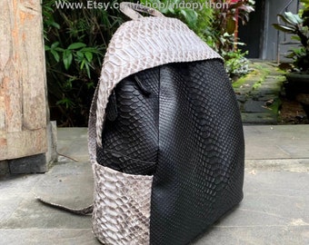 Handmade Black Python Leather Backpack: Snakeskin Rucksack