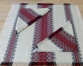 Set of table-napkins in Ukrainian traditional style Ukrainian embroidery Red Blue Green Brown