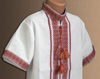Camisa ucraniana para niños vyshyvanka, bordado ucraniano de algodón, ropa ucraniana, camisa con mangas cortas