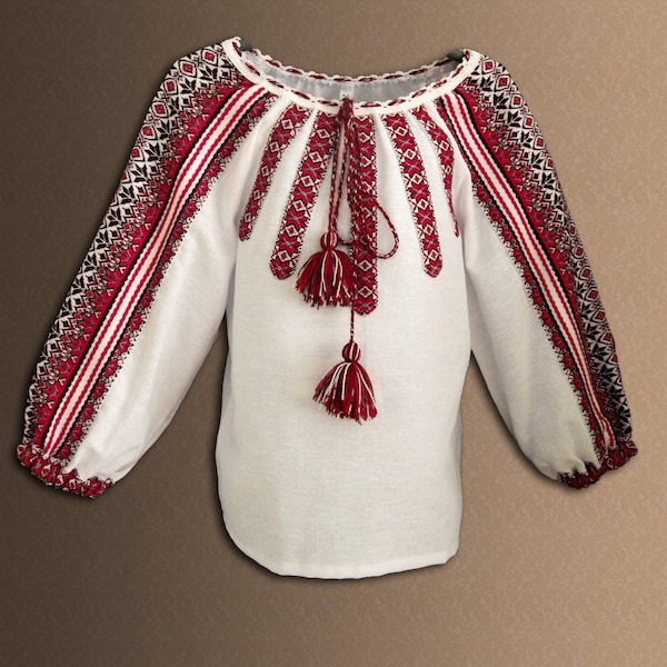 ethnic Ukrainian blouse for girls, vyshyvanka with Ukrainian folk ornament, girl's Ukrainian clothing