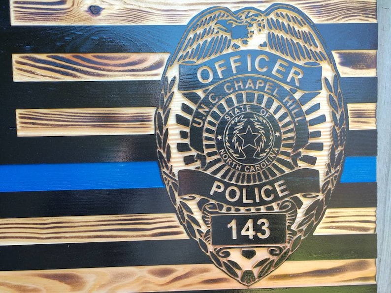 Thin blue line wooden flag police badge flag Wooden signs | Etsy