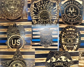Thin blue line wooden flag, police badge flag, Wooden signs, custom sign, military sign,retirement sign. 13 x 23