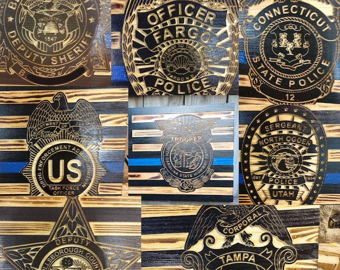 Thin Blue Line Wooden Flag, Police Badge Flag, Wooden Signs, Custom Sign, Military Sign ...