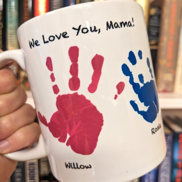 Handprint Mug, 15oz Mug for Dad, Mother's Day Gift from Toddler, Father's Day Mug Hand Print, Sibling Handprint Mug for Grandma