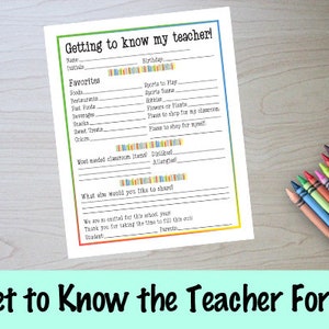 All About my Teacher, Teacher Favorite Things Questionnaire, Back to School Teacher Gift, Teacher Survey, Teacher Questionnaire