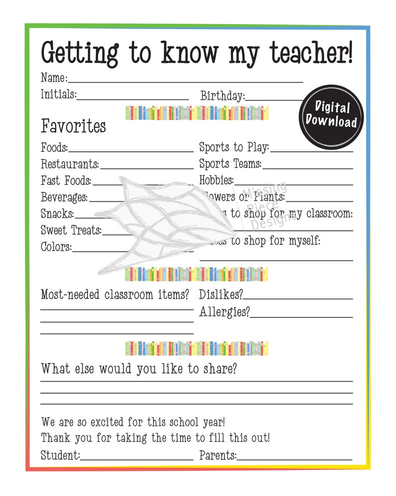 Get To Know The Teacher Template Get To Know The Teacher Template