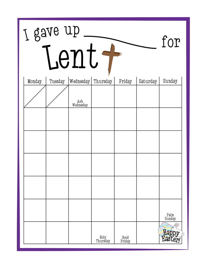 Printable Lent Calendar for Kids Lent Calendar for Children Etsy