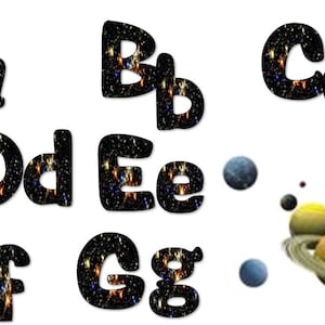Outer Space Galaxy font with numbers! Clipart for personal or commercial use.