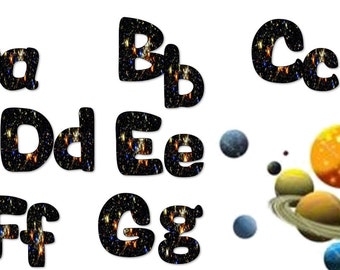 Outer Space Galaxy font with numbers! Clipart for personal or commercial use.