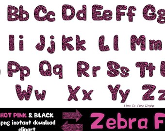 HOT pink zebra striped clipart!!  A-Z fonts. Digital Download instantly!