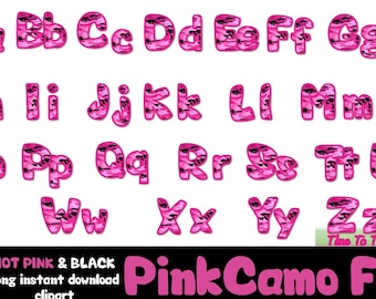SALE! Pink Camo digital font in vibrant pink and black! Reg. 2.99 NOW 1.99 !!