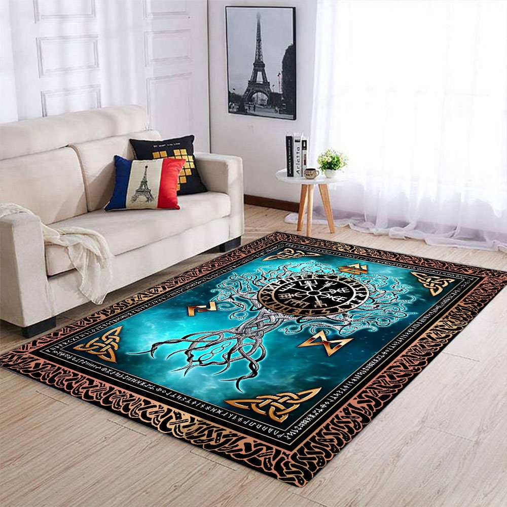 Viking Symbols And Meanings Area Rug, Helm of Terror Mysterious and