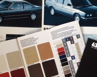 3 of BMW 635csi E24 sales brochures  + color/upholstery selection guide + 8 page flyer NOS pristine vintage old german