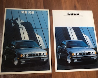 BMW 1988 1989 525i 535i E34 dealer sales brochure AND color/upholstery selection guide NOS pristine c. 1988 1989