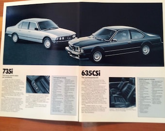 BMW FOR 1986 fold out 8 page brochure includes all series 535i 528e 325 635csi 735i