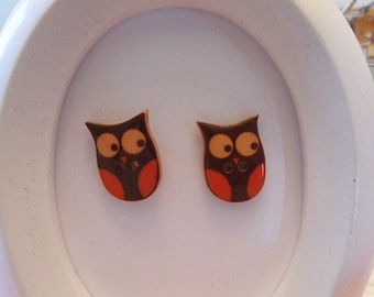 Fabulous Fall Button Owl Stud Earrings