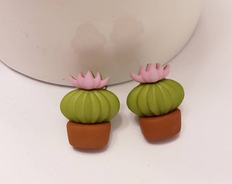 Sweet Succulent Cactus Button Earrings
