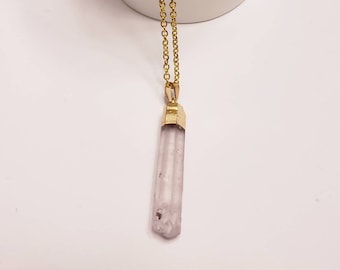 Natural Cut Clear Quartz Pendant Gold Necklace