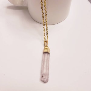 Natural Cut Clear Quartz Pendant Gold Necklace