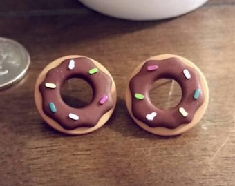 Chocolate Frosted Donut with Sprinkles Button Stud Earrings