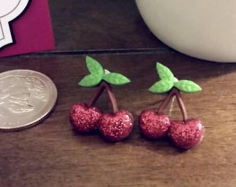 Vibrant Cheery Cherries Stud Earrings