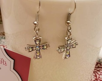 Gem Cross Earrings