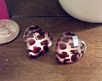 Jewel Cheetah Print Heart Stud Earrings