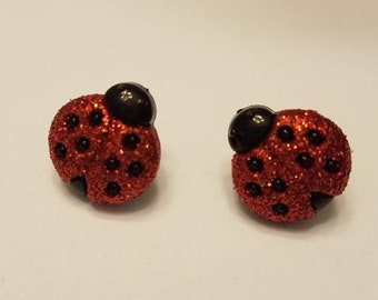 Glitter Red Ladybug Stud Earrings